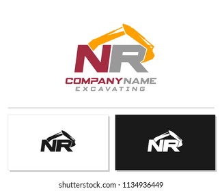 Initial N R excavator logo concept vector with arm excavator template vector.
