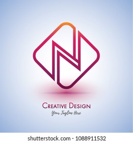 Initial N Rounded Rectangle Framed Letter Logo Design Vector with Gradient Colors