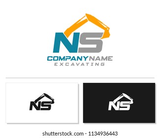 Initial N S excavator logo concept vector with arm excavator template vector.