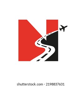 Initial N Travel Logo Design Based Alphabet Airplane Concept Vector Template