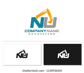 Initial N U excavator logo concept vector with arm excavator template vector.