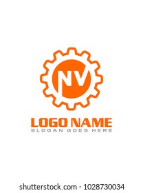 Initial N & V gear logo template vector