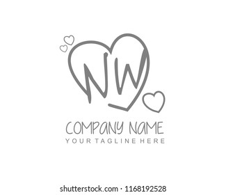 Initial N W with love logo template vector