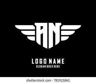 Initial A & N wing logo template vector