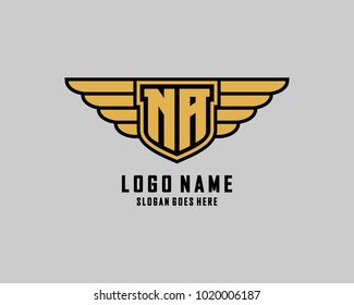 Initial N & A wing shield logo template vector