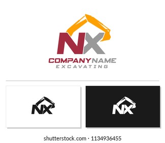 Initial N X excavator logo concept vector with arm excavator template vector.