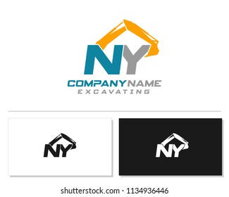 Initial N Y excavator logo concept vector with arm excavator template vector.