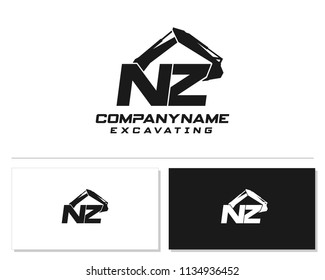 Initial N Z excavator logo concept vector with arm excavator template vector.