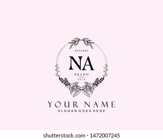 Initial NA beauty monogram and elegant logo design, handwriting logo of initial signature, wedding, fashion, floral and botanical with creative template.