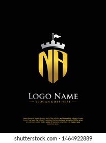 initial NA letter with shield style logo template vector