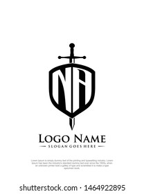initial NA letter with shield style logo template vector