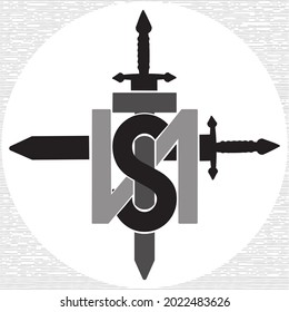 Initial Name Combination Acronym Logo Design With Sword Suitable for Heraldic Logo, Sign, Insignia, Emblem