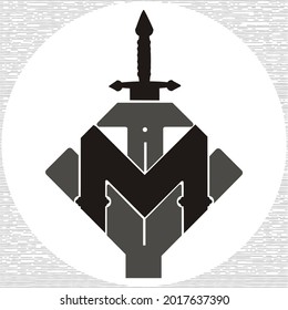 Initial Name Combination LOgo Design With Sword Suitable for Heraldic Logo, Sign, Insignia, Emblem
