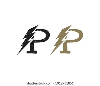 Initial Name Letter P with Lightning Symbol Logo Vector