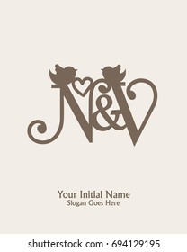 Initial name N V  logo template vector