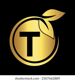 Initial nature Logo combine with letter T vector template