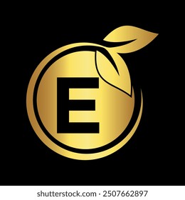 Logotipo de la naturaleza inicial combinado con la letra E Plantilla del Vector
