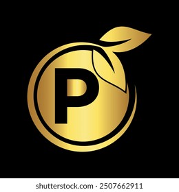 Naturaleza inicial Logotipo combinado con letra P Vector Plantilla