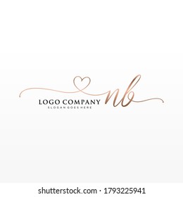 Initial NB beauty monogram and elegant logo design, handwriting logo of initial signature, wedding, fashion, floral and botanical with creative template.