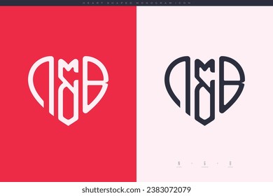 initial NB letters with red heart and love logo flat icon monogram concept