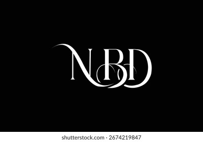 Diseño inicial del logotipo de la letra NBD. Diseño elegante del logotipo del monograma con los Elementos decorativos y la tipografía