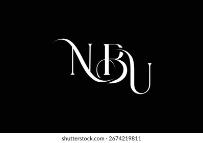 Diseño inicial del logotipo de la letra NBU. Diseño elegante del logotipo del monograma con los Elementos decorativos y la tipografía