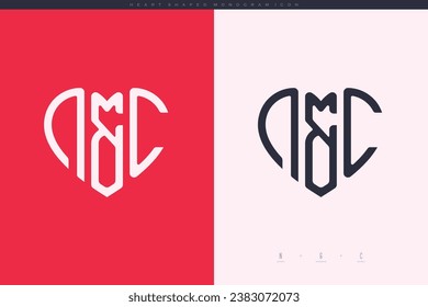 initial NC letters with red heart and love logo flat icon monogram concept