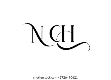 Diseño inicial del logotipo de la carta creativa de NCH. Diseño elegante del logotipo del monograma con los Elementos decorativos y la tipografía