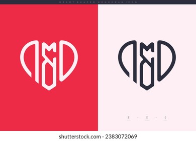 initial ND letters with red heart and love logo flat icon monogram concept