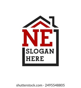 Logo inicial de la casa NE para Roofing. Letra NE Logo de Bienes Raíces