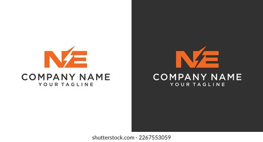 Initial NE Letter logo with lightning bolt logo vector design on black and white background.