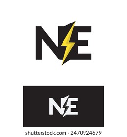 Logo inicial de la letra NE con diseño de Vector con logotipo de rayo. Letra NE Rayo en estilo de espacio negativo para el logotipo de la empresa eléctrica