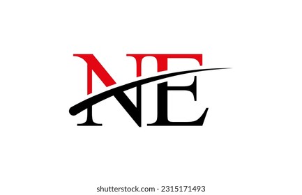 Logotipo inicial de la carta NE con plantilla de vectores gráficos de diseño Swoosh para identidad de empresa y empresa