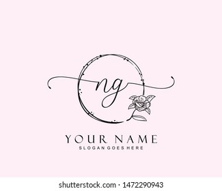 Initial NG beauty monogram and elegant logo design, handwriting logo of initial signature, wedding, fashion, floral and botanical with creative template.