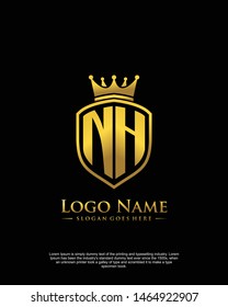 initial NH letter with shield style logo template vector