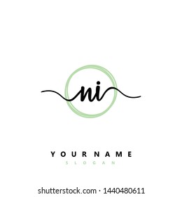 Initial NI beauty handwriting logo vector