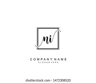 Initial NI beauty monogram and elegant logo design, handwriting logo of initial signature, wedding, fashion, floral and botanical with creative template.