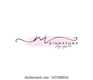 Initial NI beauty monogram and elegant logo design, handwriting logo of initial signature, wedding, fashion, floral and botanical with creative template.