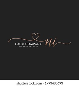 Initial NI beauty monogram and elegant logo design, handwriting logo of initial signature, wedding, fashion, floral and botanical with creative template.