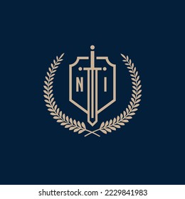 Initial NI elegant sword and shield icon vector template