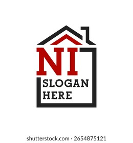 Logotipo inicial de la casa NI para Roofing. Letra NI Logotipo de bienes raíces