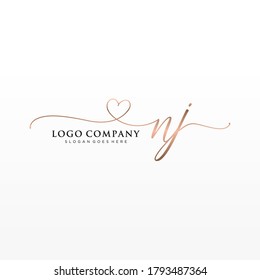 Monograma inicial de belleza NJ y diseño elegante de logotipo, logotipo de escritura a mano de firma inicial, boda, moda, floral y botánica con plantilla creativa.