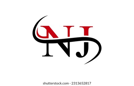 Logo de la carta inicial de NJ con plantilla de vectores gráficos de diseño Swoosh para identidad de empresa y empresa.