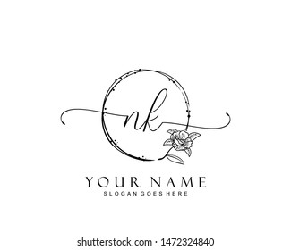 Initial NK beauty monogram and elegant logo design, handwriting logo of initial signature, wedding, fashion, floral and botanical with creative template.