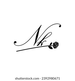 Initial NK handwriting flower typography ornament modern