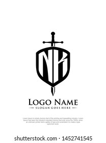 initial NK letter with shield style logo template vector
