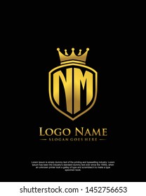 initial NM letter with shield style logo template vector