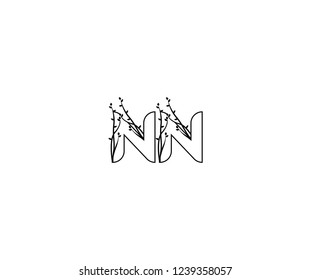 Initial NN Letter Outline Linked Floral Ornate Leaf Monogram Logotype