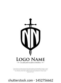 initial NN letter with shield style logo template vector