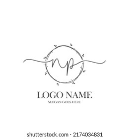 Initial NP beauty monogram and elegant logo design, handwriting logo of initial signature, wedding, fashion, floral and botanical with creative template.